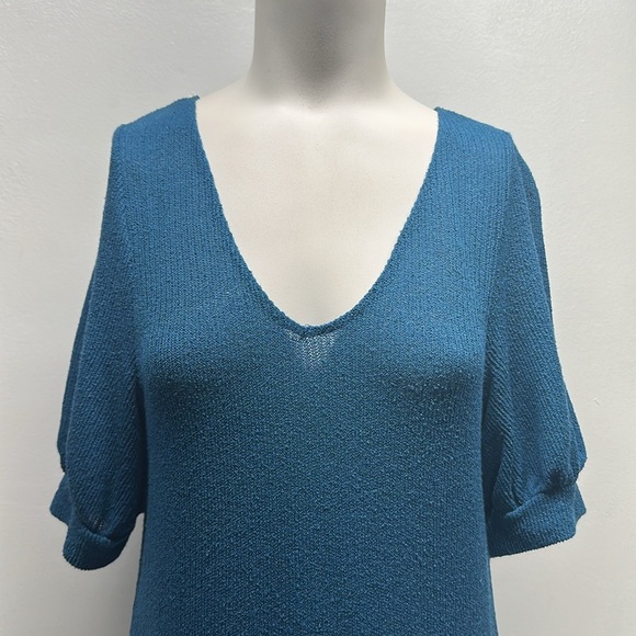 Free People Beach Montauk Sweater Dress Short Sleeve V-Neck Knit Blue Size Small - Picture 3 of 11